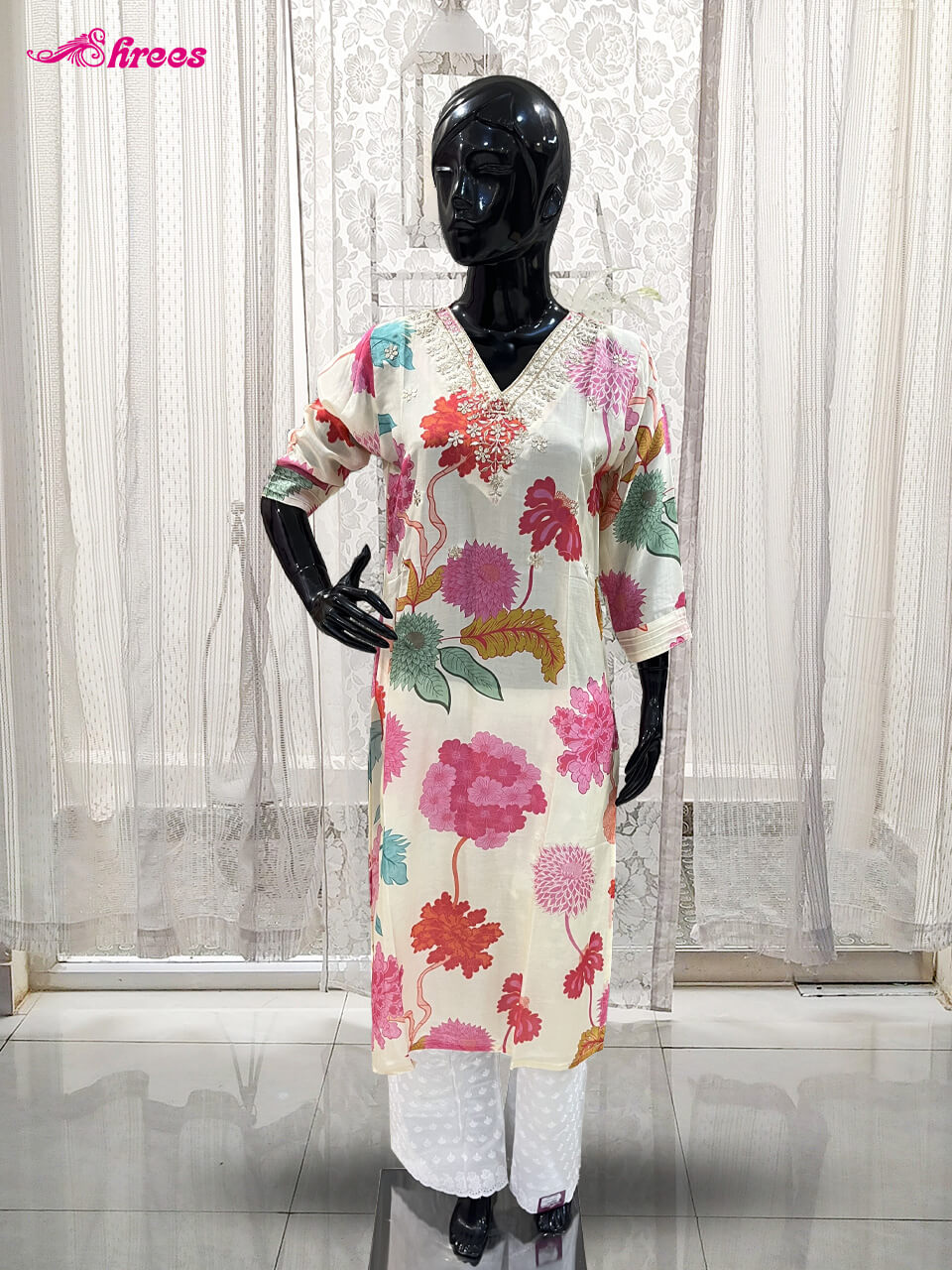 Cream Silk Kurthi-L