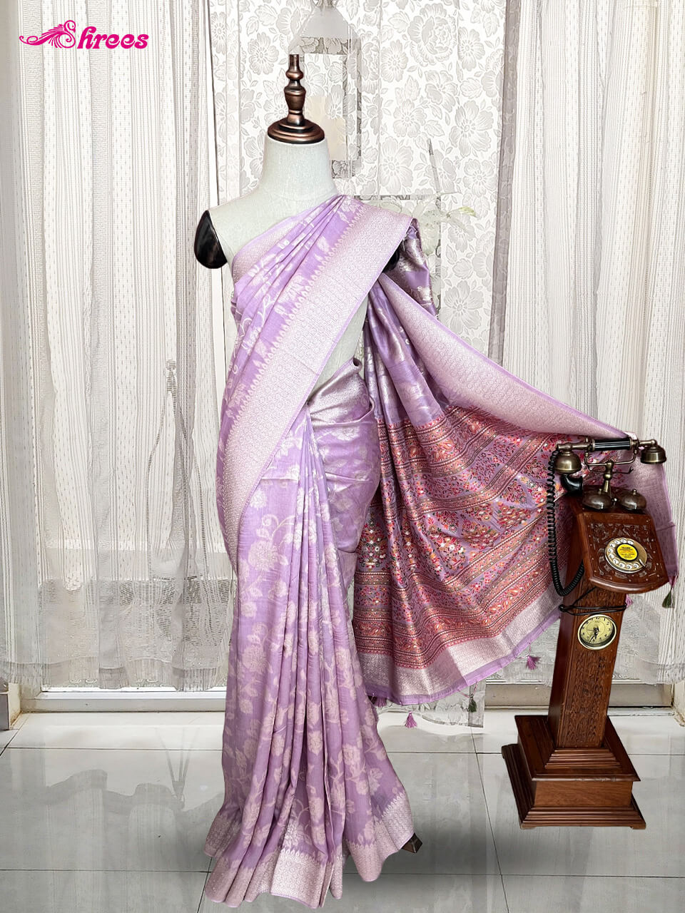 Light Lavender Banaras Kora Silk Saree