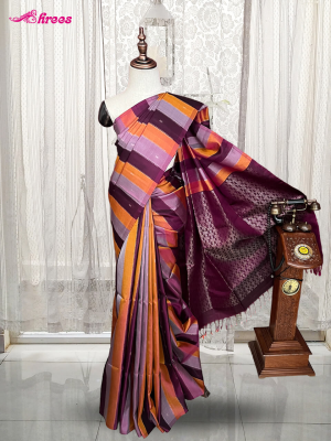 Plum Purple Lavender And Orange Pure Kanchipuram Silk Saree