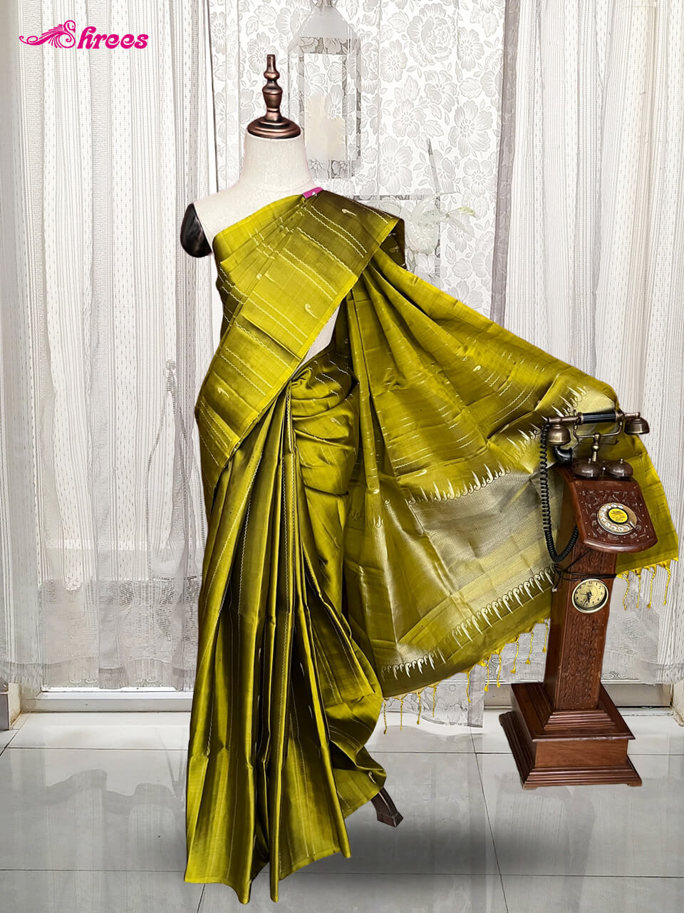 Olive Green Pure Kanchipuram Silk Saree