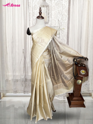 Cream Pure Kanchipuram Silk Saree