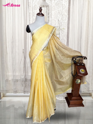 Yellow Tussar Silk Organza Saree