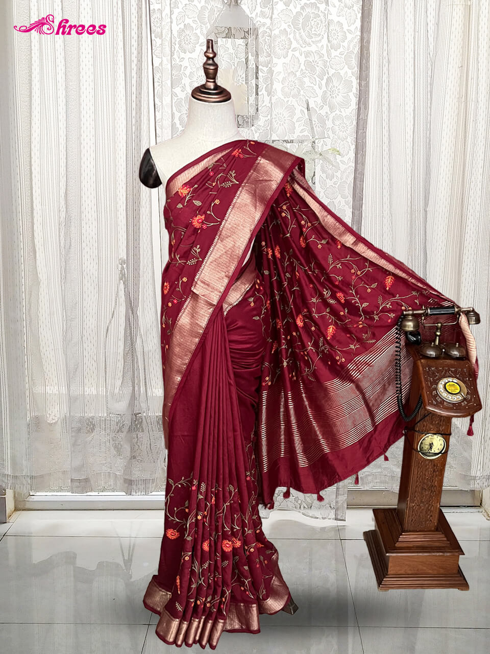 Maroon Crepe Silk Saree
