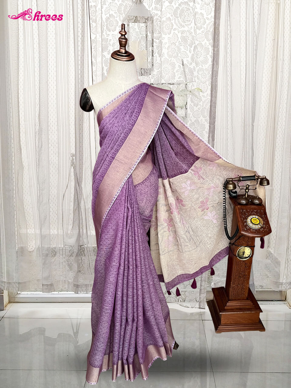 Lavender Linen Cotton Saree
