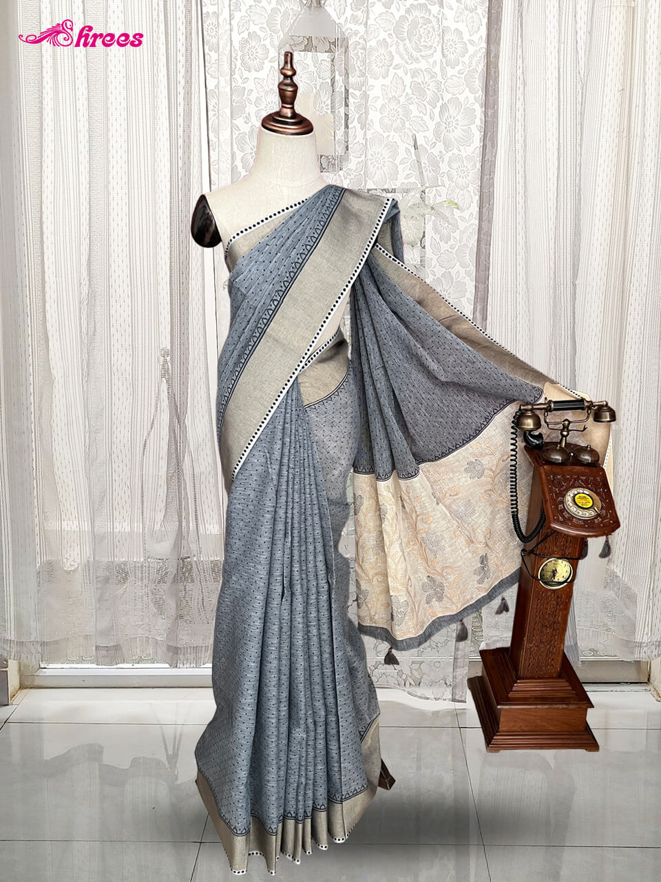 Grey Linen Cotton Saree