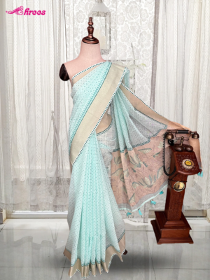 Pastel Blue Linen Cotton Saree