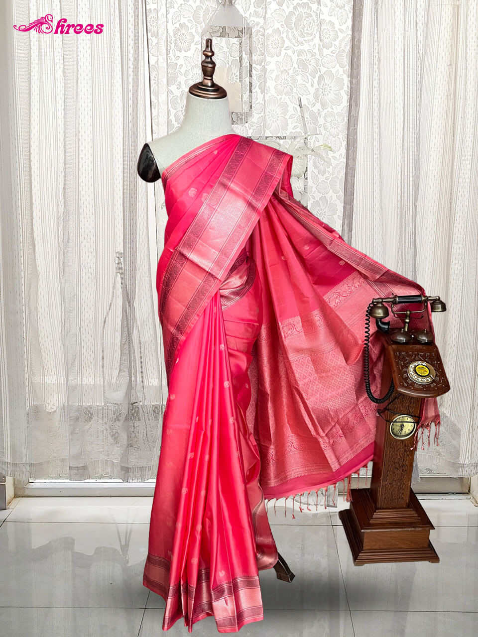 Coral Pink Pure Kanchipuram Silk Saree