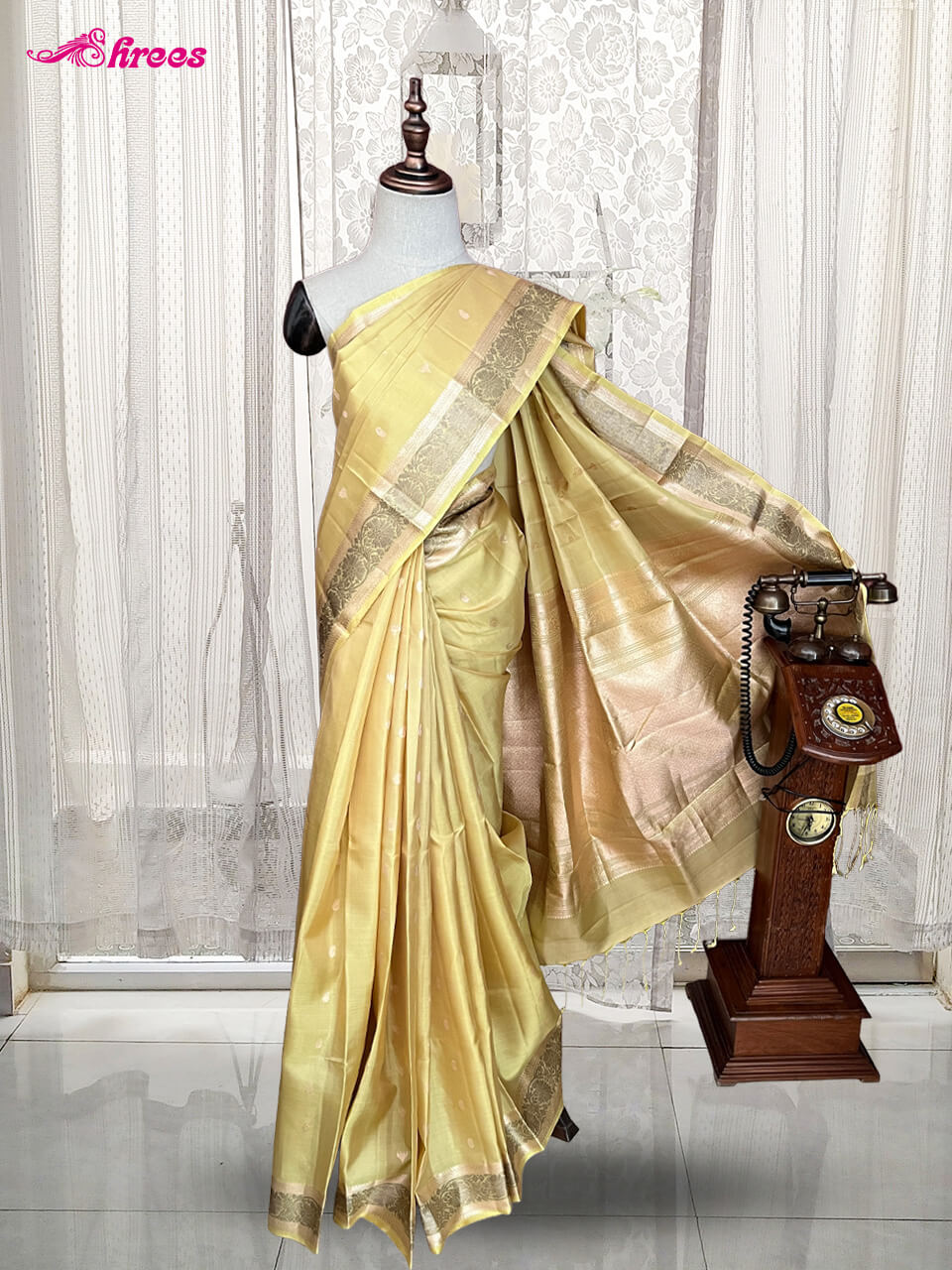 Light Golden Yellow Pure Kanchipuram Silk Saree