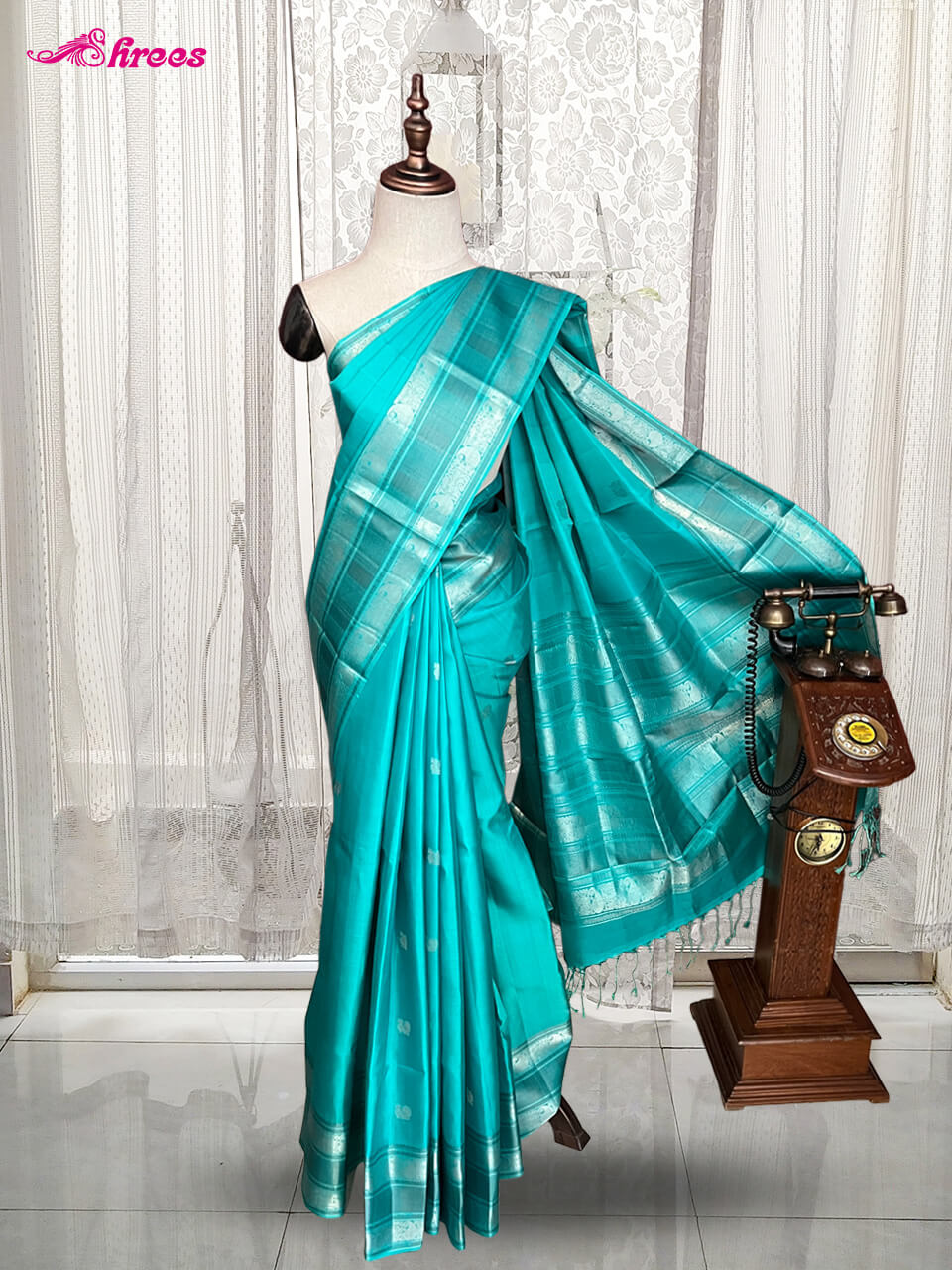 Turquoise Blue Pure Kanchipuram Silk Saree
