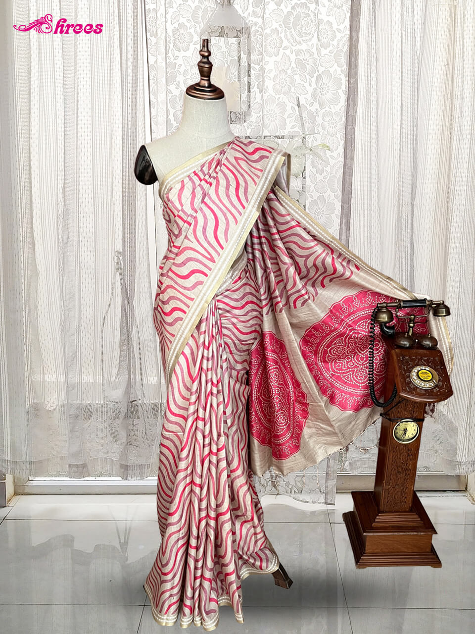 Pink Semi Tussar Silk Saree