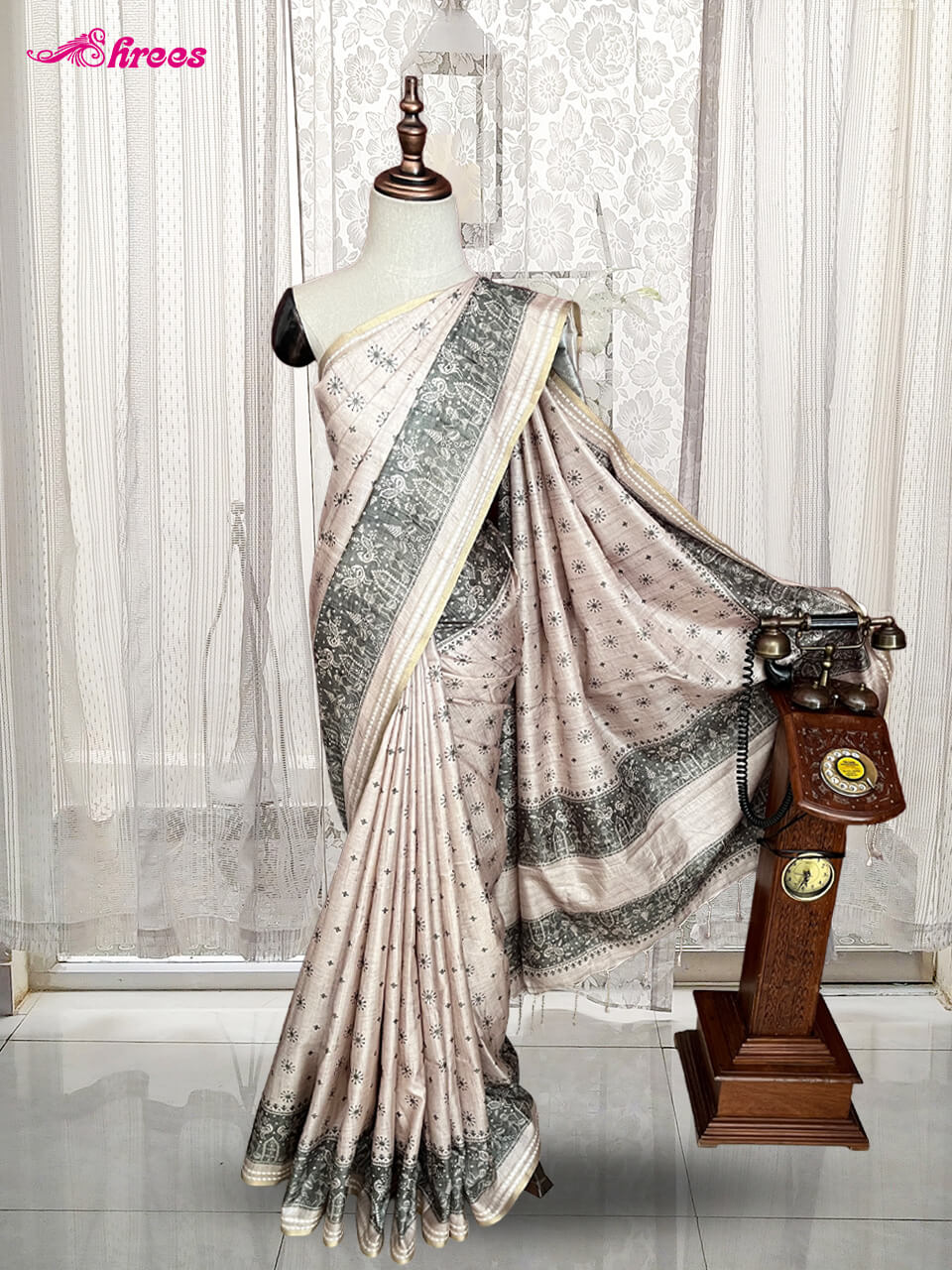 Beige Semi Tussar Silk Saree