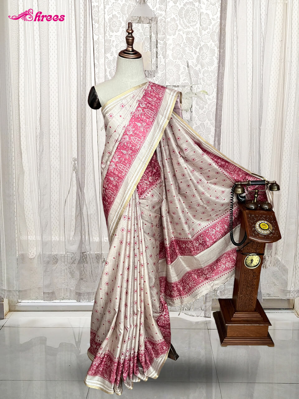 Beige Semi Tussar Silk Saree