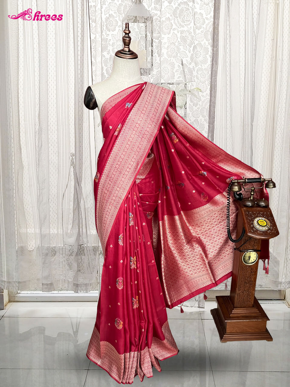 Red Moonga Tussar Silk Saree