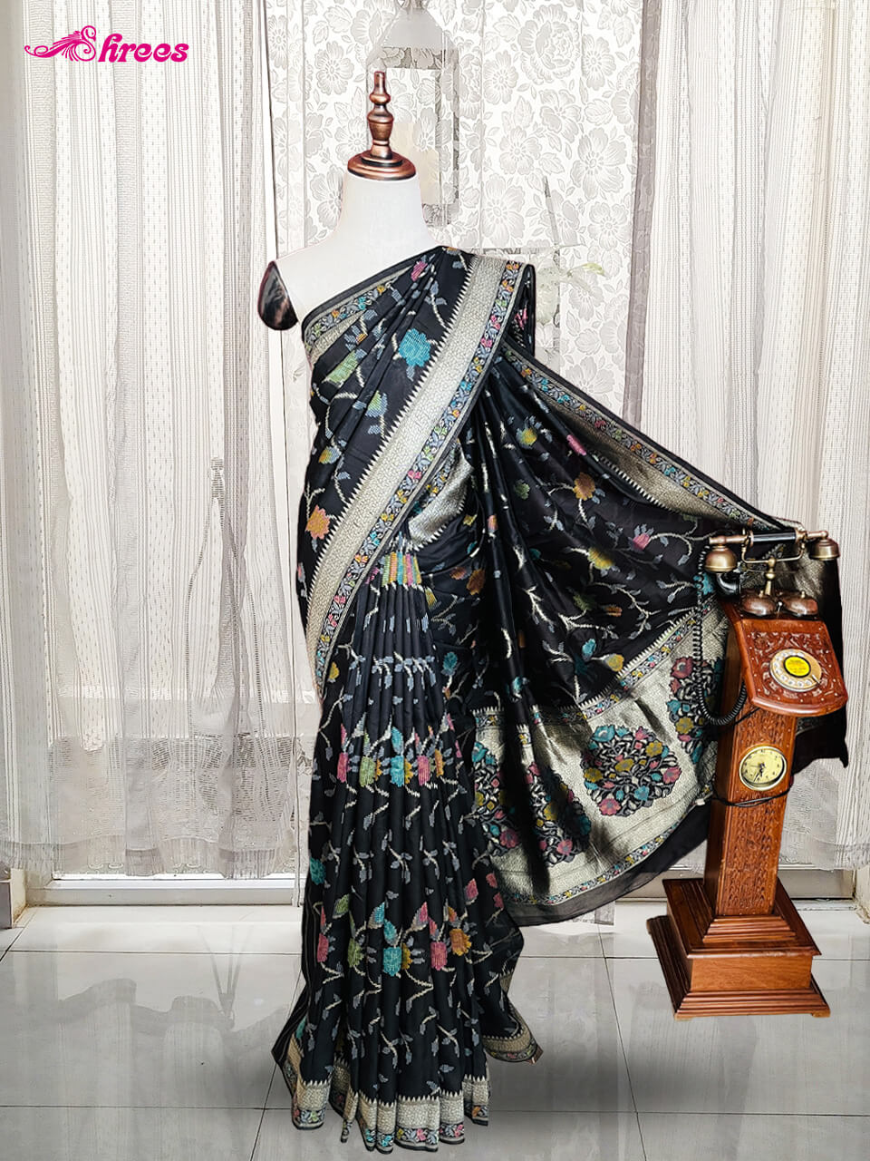 Black Georgette Tussar Saree