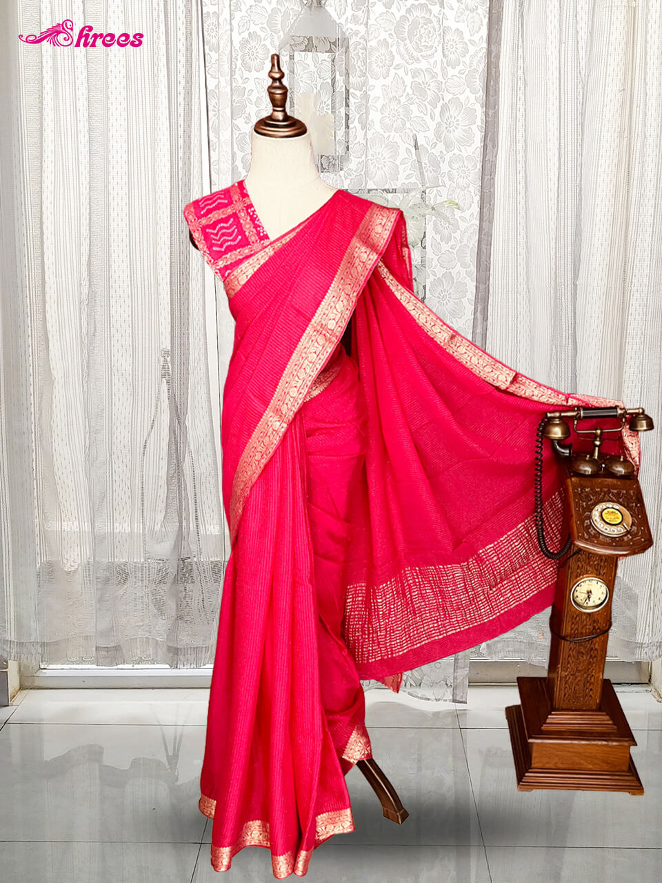 Hot Pink Binny Crepe Silk Saree