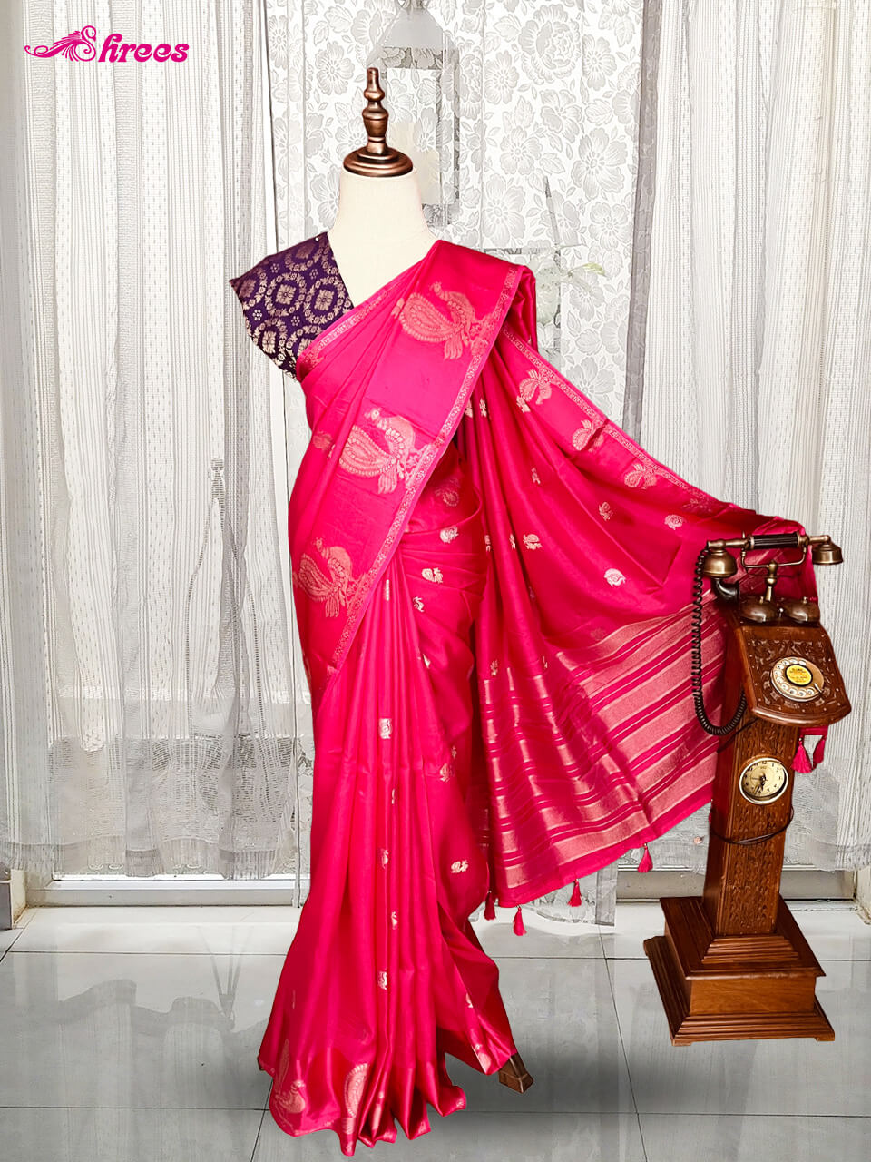 Hot Pink Binny Crepe Silk Saree