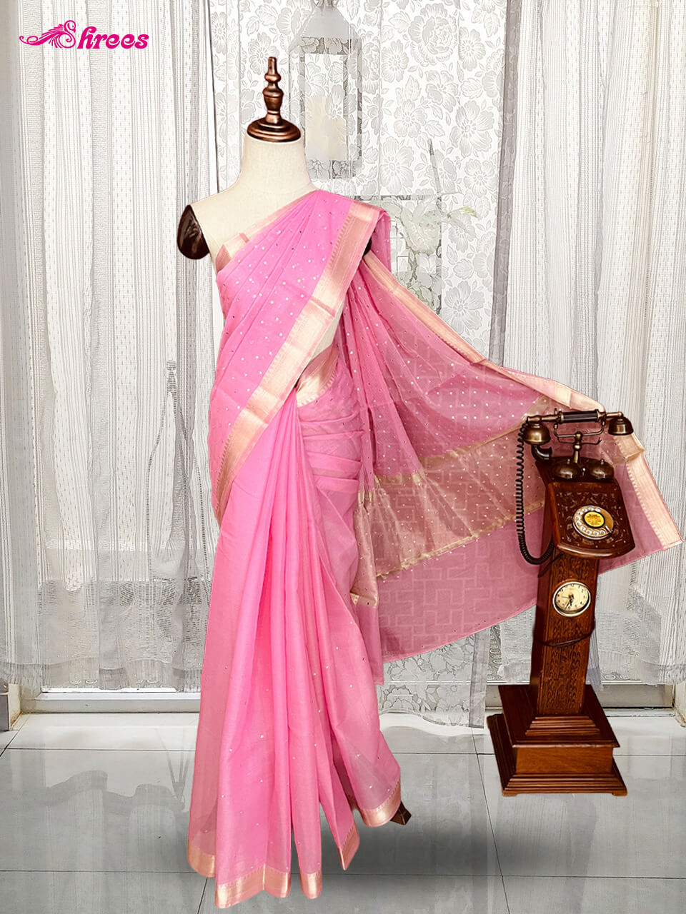 Pink Kora Silk Saree