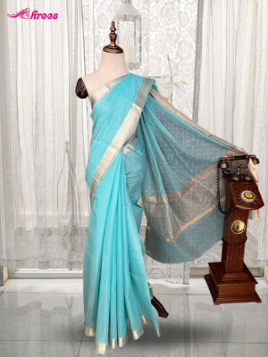 Aqua Blue Kora Silk Saree