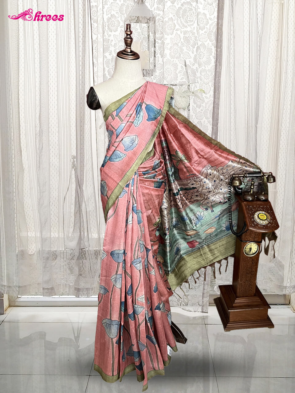 Peach Semi Tussar Silk Saree