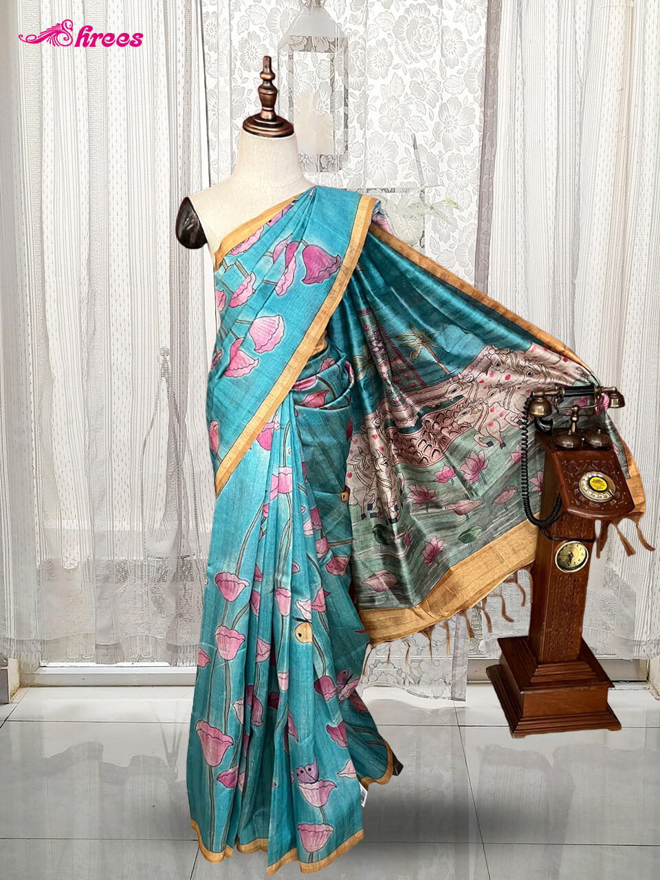 Blue Semi Tussar Silk Saree