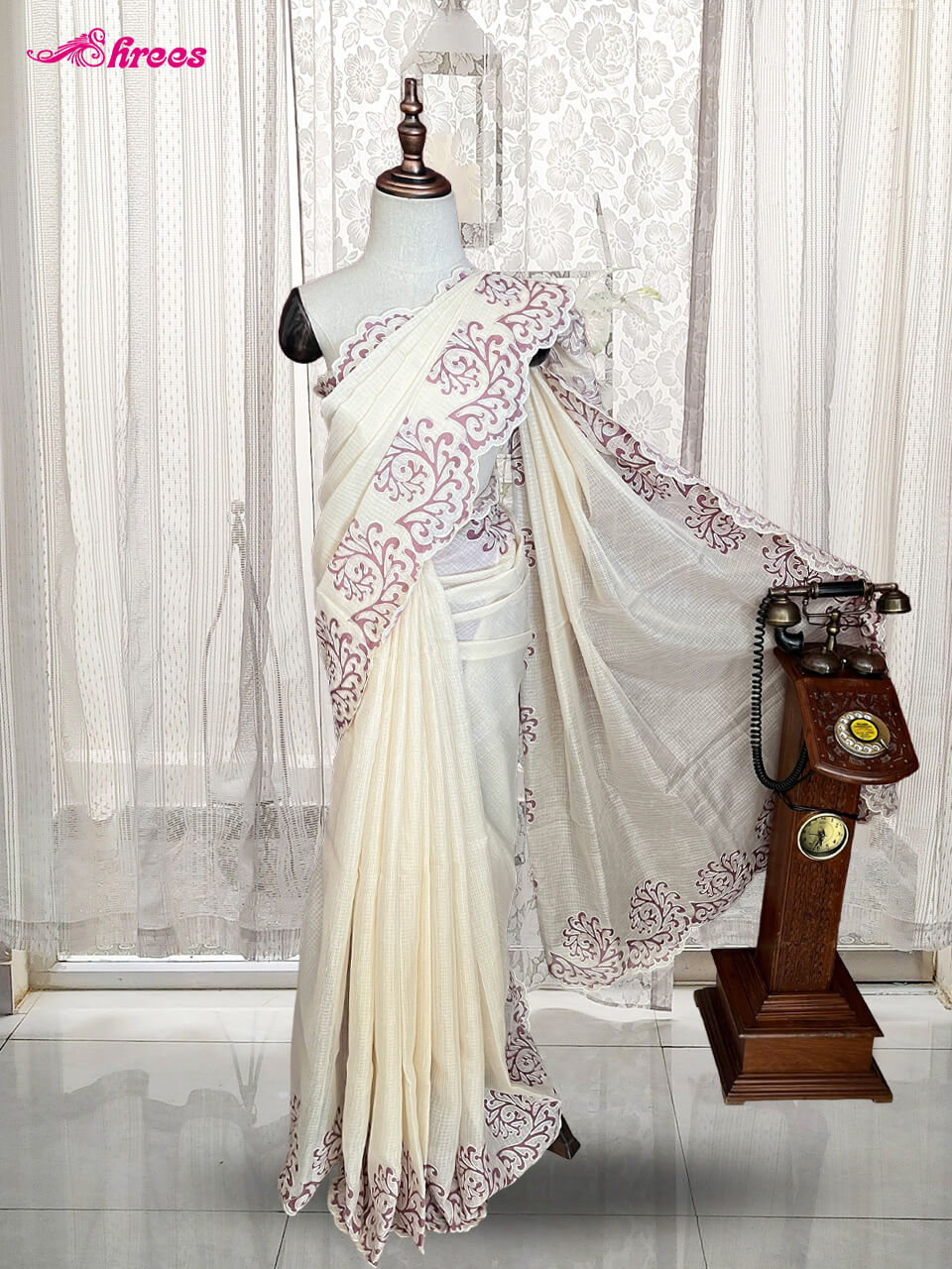 Ivory Kota Cotton Saree
