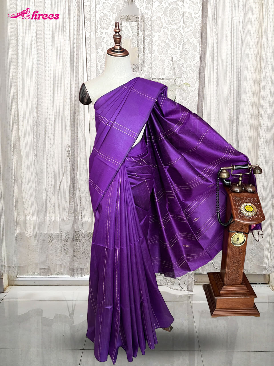 Purple Semi Tussar Silk Saree