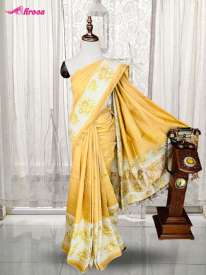 Mustard Yellow Bamboo Tussar Silk Saree