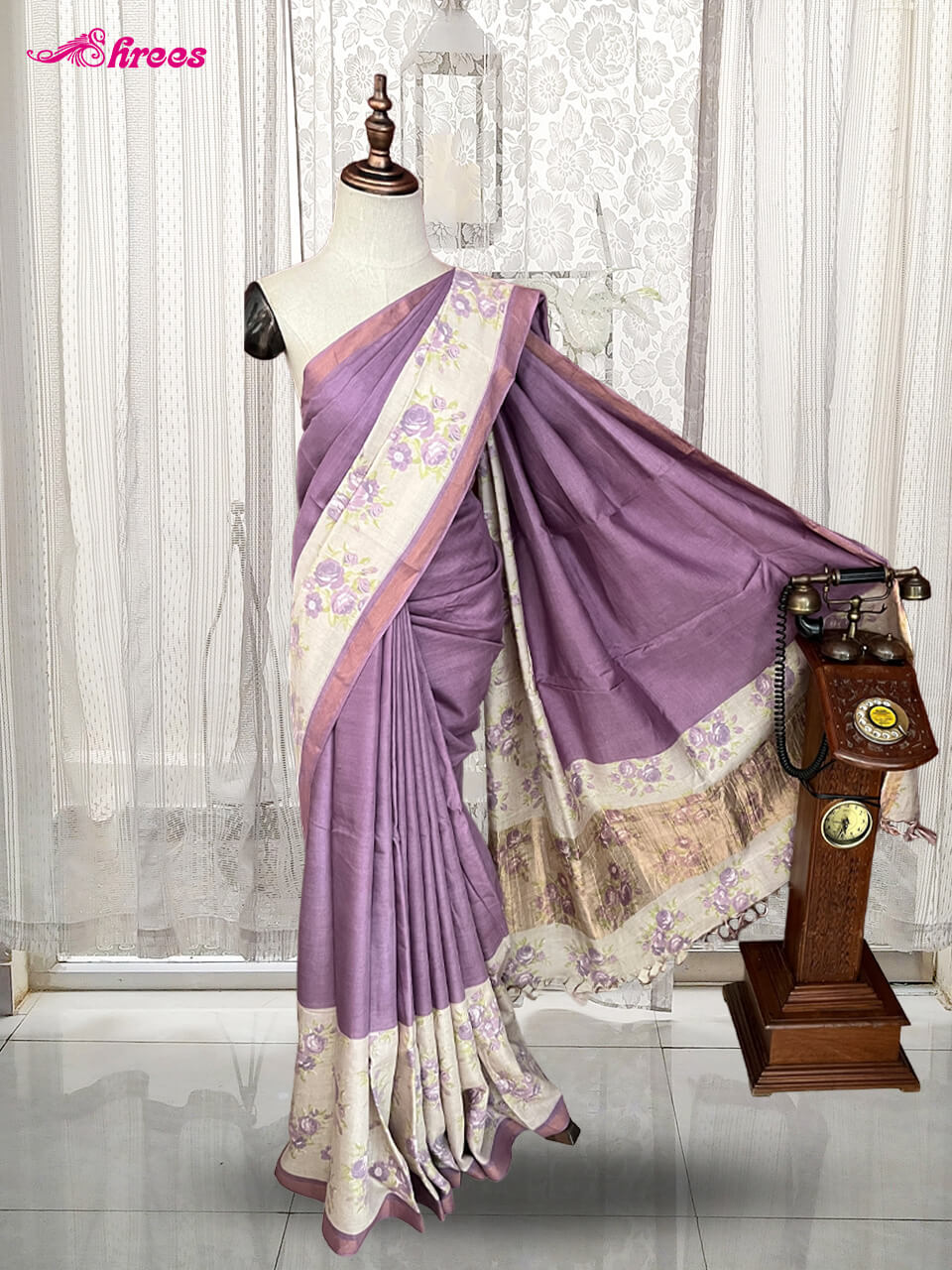 Purple Bamboo Tussar Silk Saree