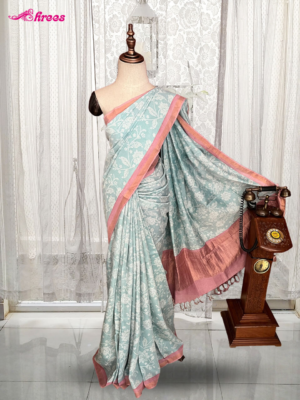 Pastel Aqua Blue Bamboo Tussar Silk Saree