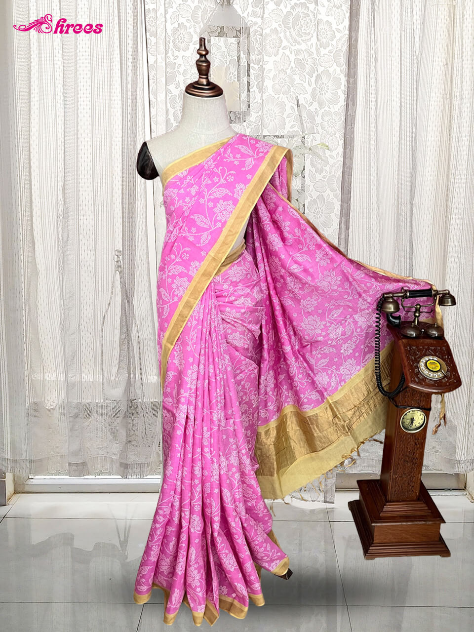 Pink Bamboo Tussar Silk Saree