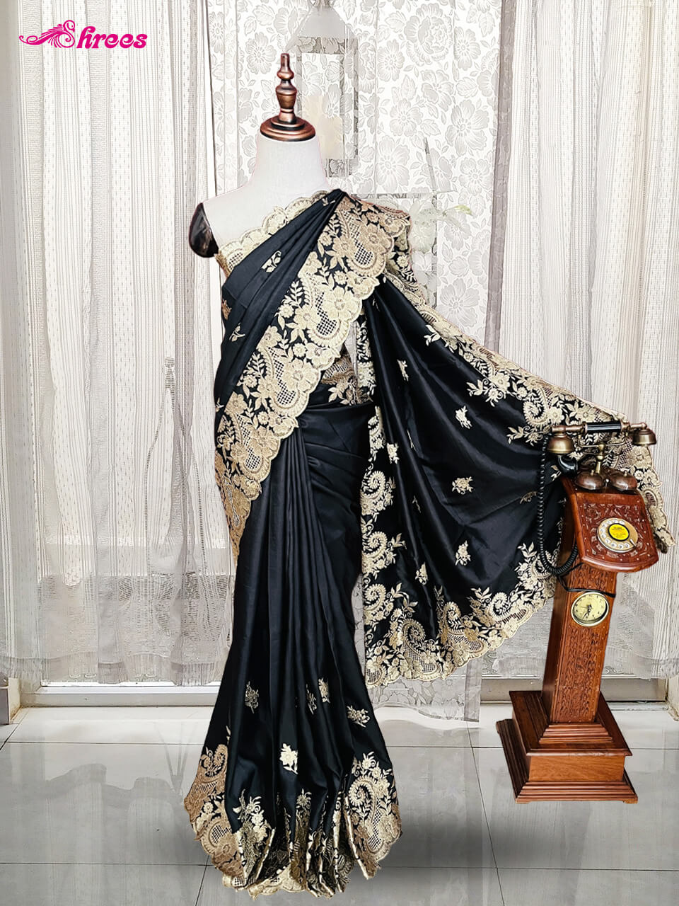Black Tussar Silk Saree