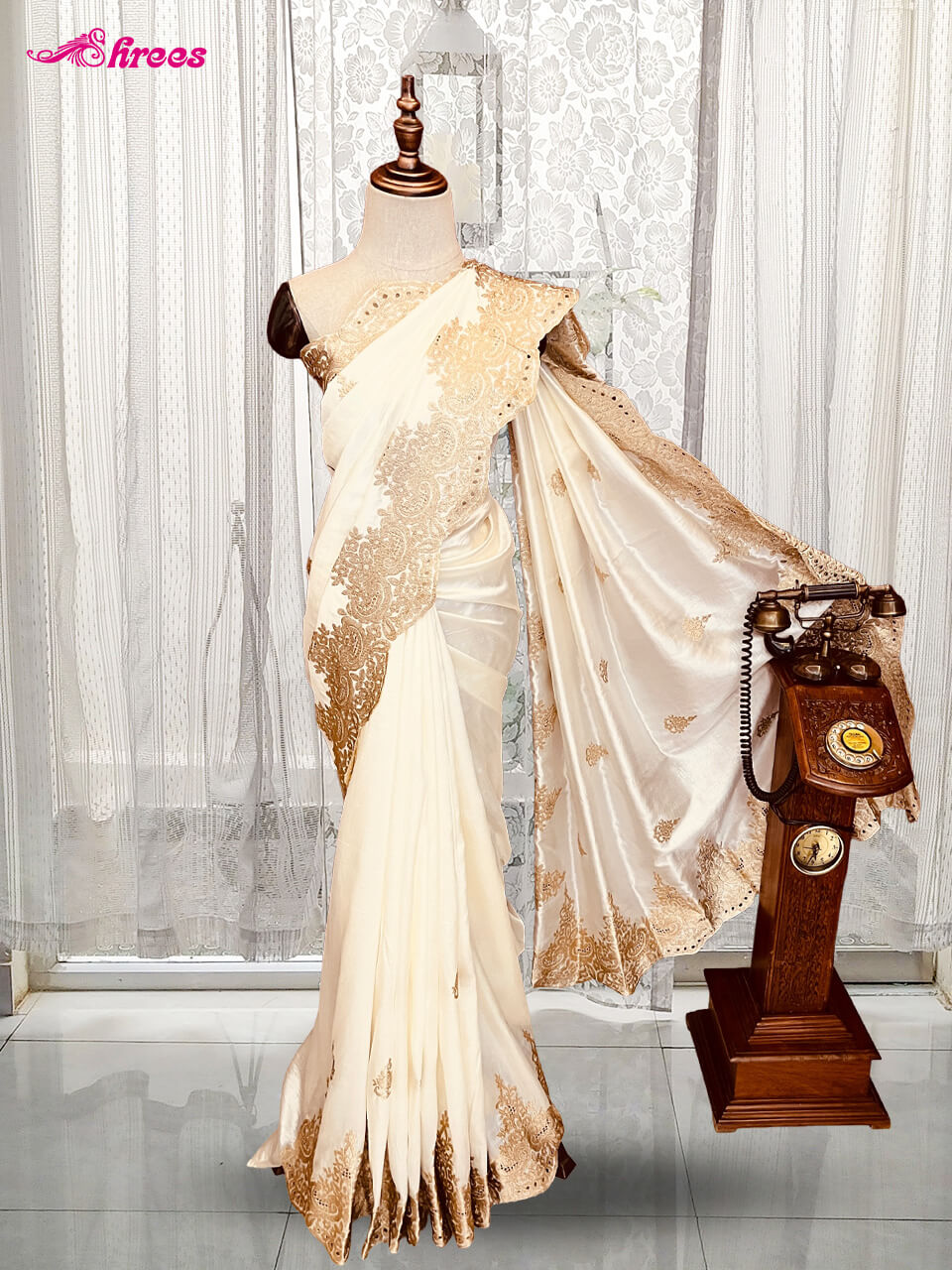 Off White Tussar Silk Saree
