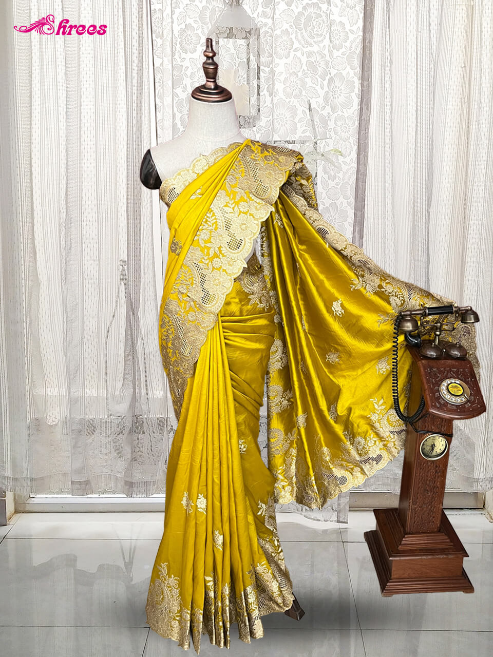 Golden Yellow Tussar Silk Saree