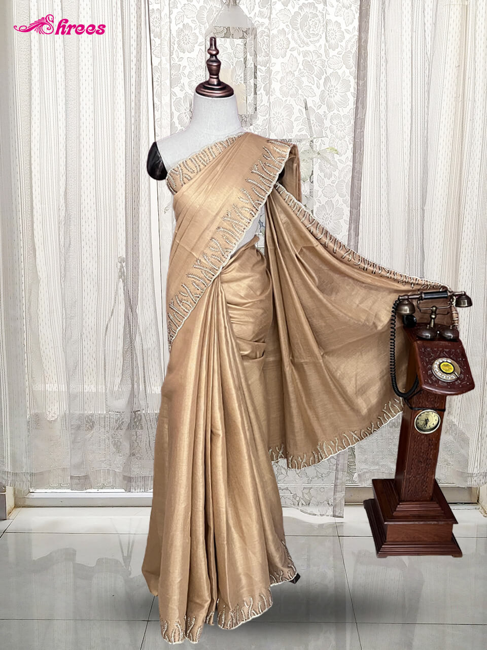 Champagne Gold Tissue Silk Saree