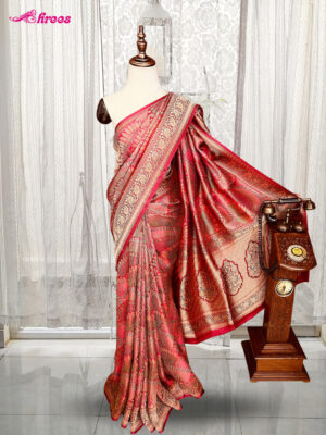 Red And Gold Georgette Banaras Silk Saree