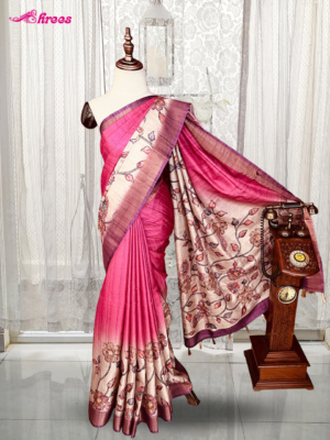 Pink Tussar Silk Saree
