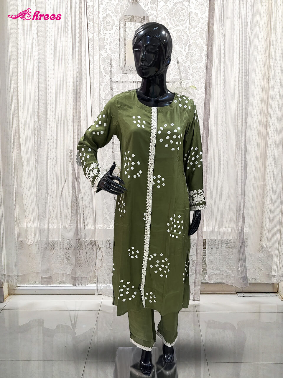 Olive Green Silk Readymade Salwar