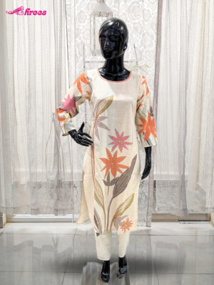 Cream Cotton Readymade Salwar-XL