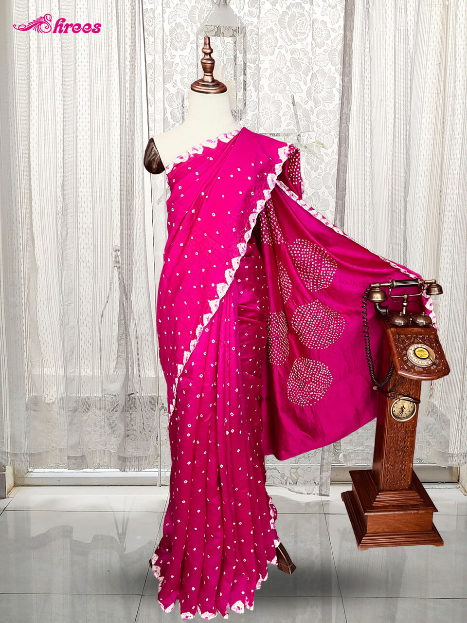 Hot Pink Bandhini Silk Saree