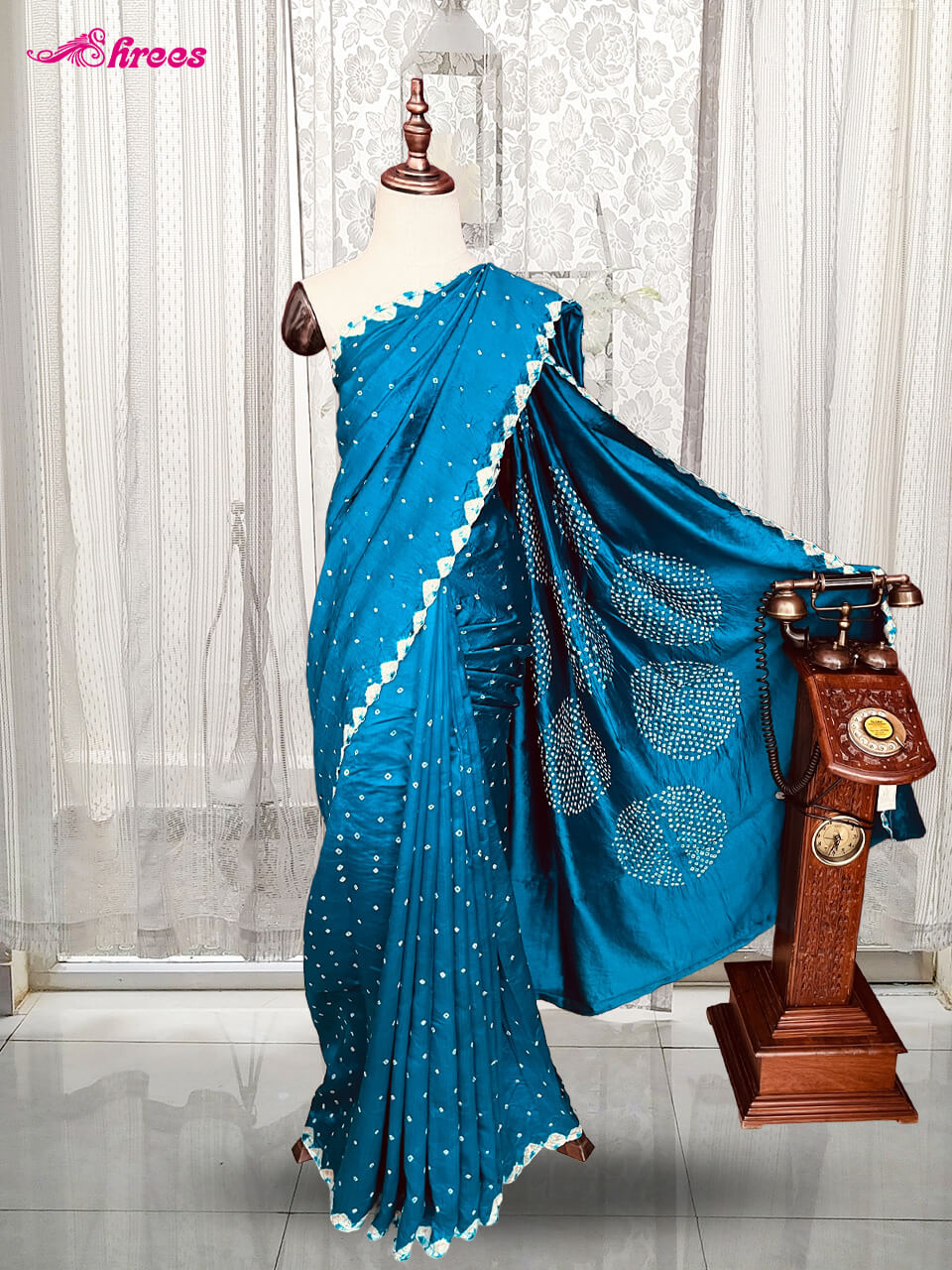 Blue Bandhini Silk Saree