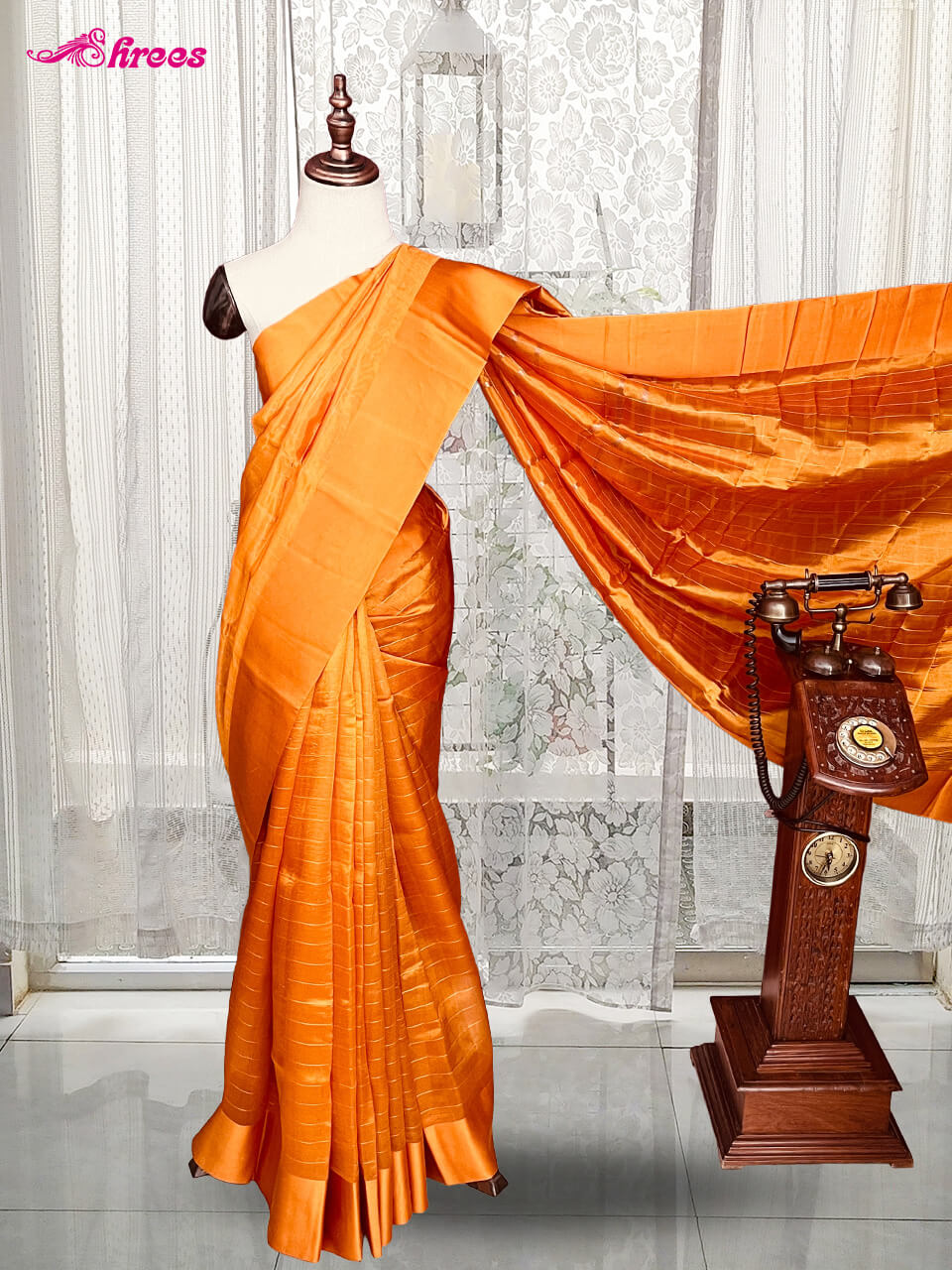 Golden Orange Raw Mango Tussar Silk Saree