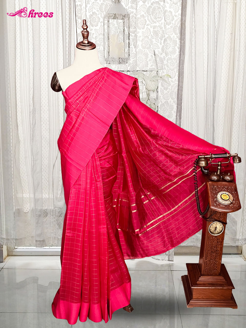 Hot Pink Raw Mango Tussar Silk Saree