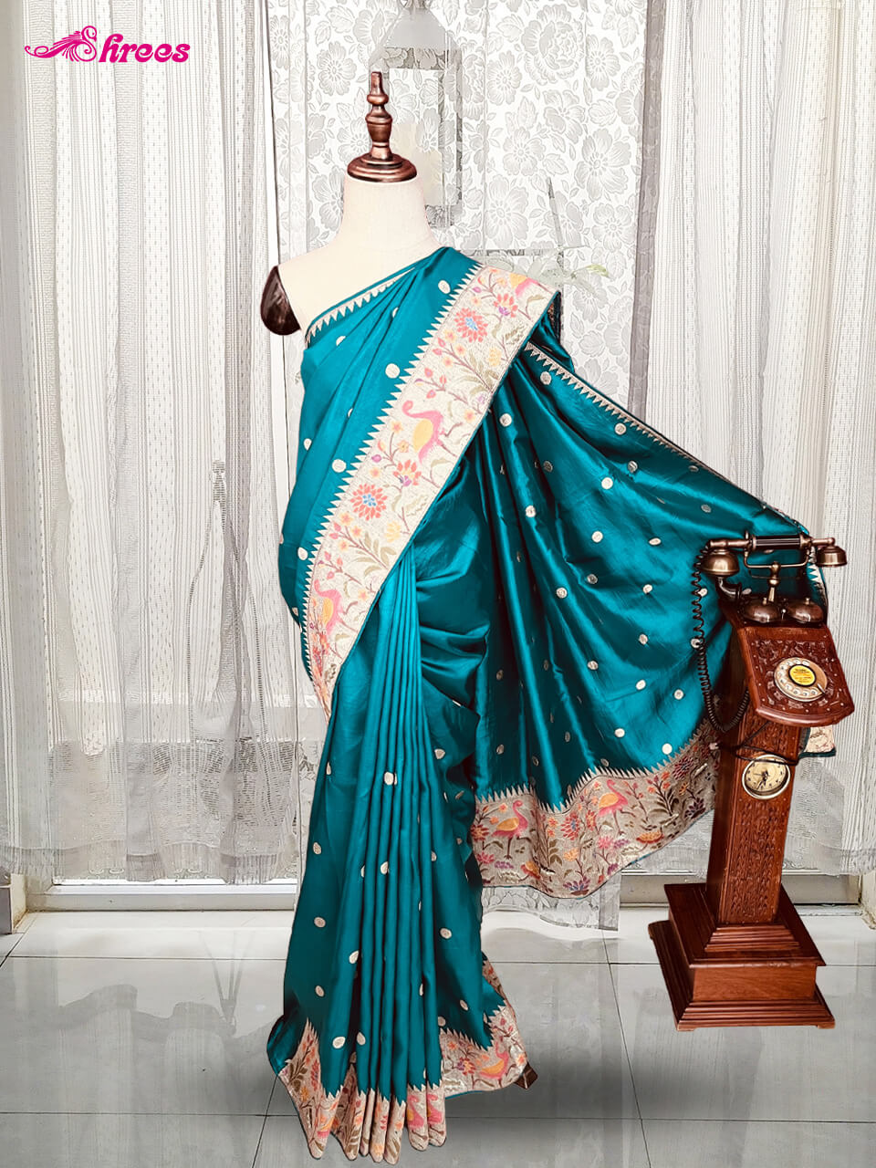 Peacock Blue Paithani Silk Saree