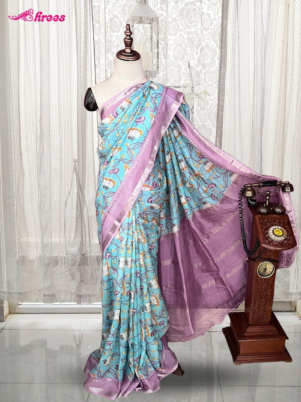 Aqua Blue Mangalagiri Silk Saree