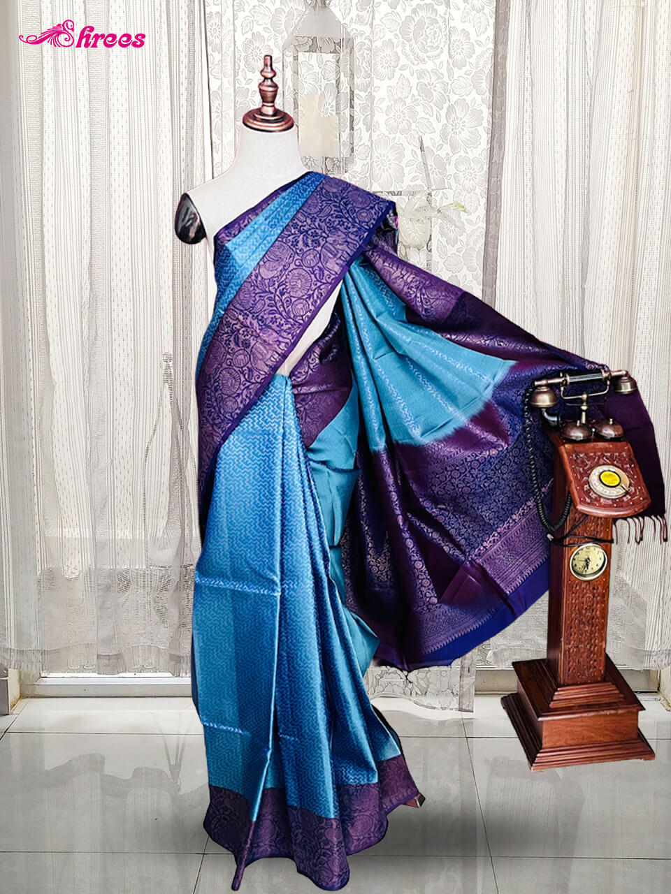 Blue Pure Kanchipuram Silk Saree