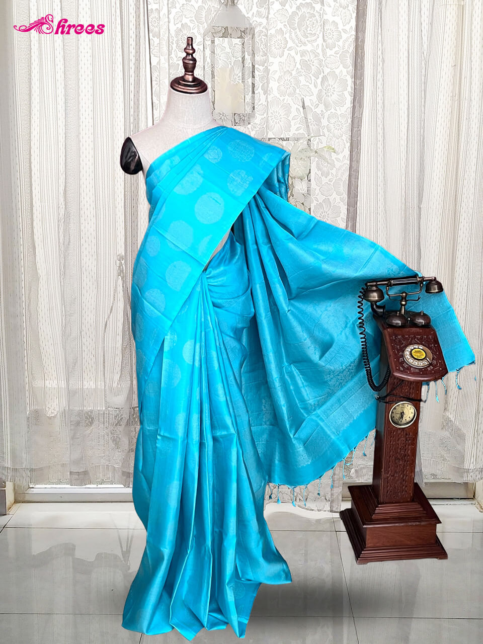 Turquoise Blue Pure Kanchipuram Silk Saree
