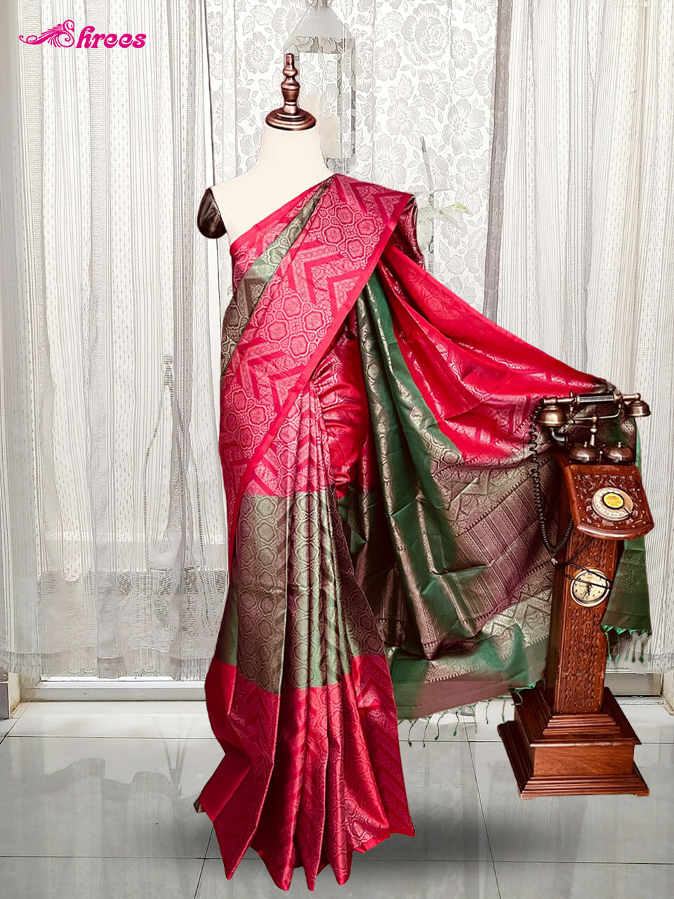 Green And Red Pure Kanchipuram Silk Saree