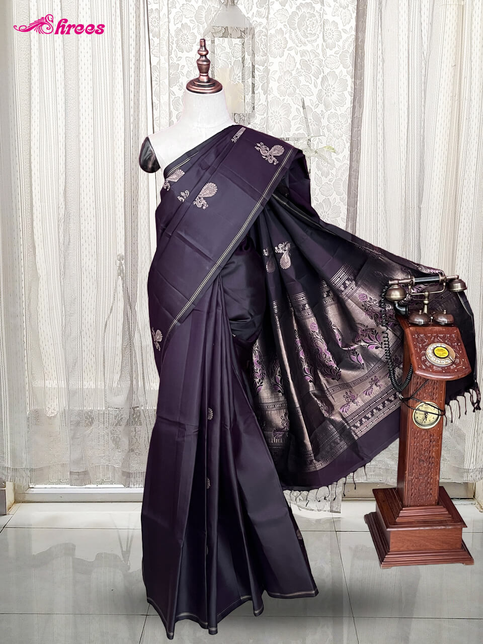 Eggplant Black Pure Kanchipuram Silk Saree